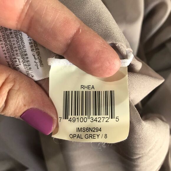 BCBGMAXAZRIA Rhea Sleeveless Chiffon Pleated Peplum Mini Dress Opal Grey - 8 - Picture 14 of 14